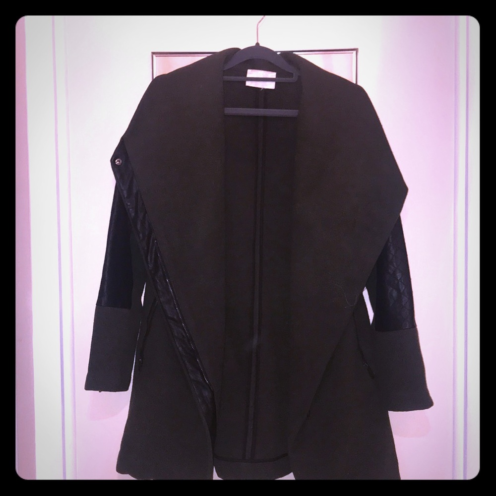 Dark green knit coat, pleather lining